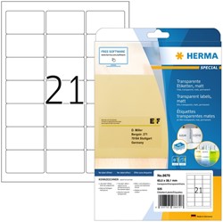 ETIKET HERMA 8670 A4 63.5X38.1MM FOLIE TRANSPARANT MAT 525 STUKS