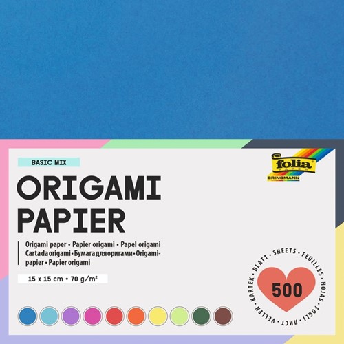 ORIGAMI PAPIER FOLIA 70GR 15X15CM 500 VEL ASSORTI KLEUREN