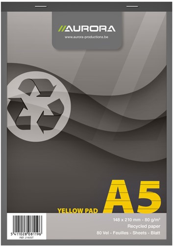 SCHRIJFBLOK AURORA A5 LIJN 80 VEL 80GR GEEL