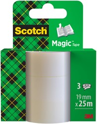 PLAKBAND SCOTCH MAGIC 819 19MMX25M ONZICHTBAAR 3 ROLLEN
