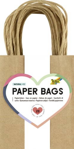 TAS MET HANDVAT FOLIA KRAFTPAPIER 125GR 12X15X5.5CM 20 STUKS NATUREL