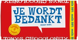 CHOCOLADE TONY'S CHOCOLONELY MELK BEDANKT REEP 180GR