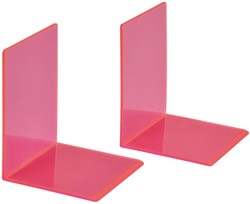 BOEKENSTEUN MAUL 10X10X13CM ACRYL SET 2 NEON ROOD TRANSPARANT