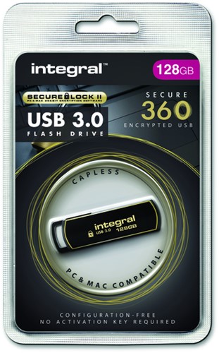 USB STICK 3.0 INTEGRAL SECURE 360 USB-A 128GB ZWART-2