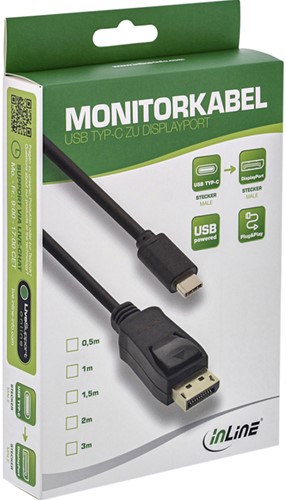 KABEL INLINE USB-C DISPLAYPORT 3.1 4K M/M 2 METER ZWART-2