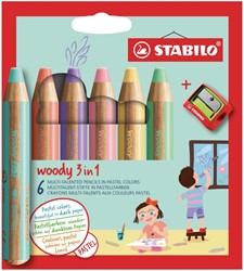 KLEURPOTLODEN STABILO 880 WOODY SLIJPER PASTEL ASSORTI 6 STUKS