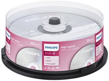 DVD-R PHILIPS 4.7GB 16X SP 25 STUKS