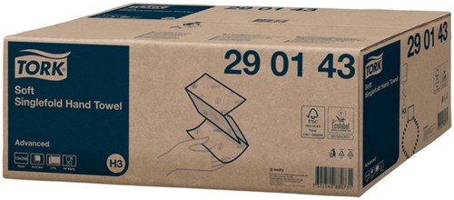 HANDDOEK TORK H3 ADVANCED SINGLEFOLD 2-LAAGS 226X230MM 15X250 VEL WIT 290143-2