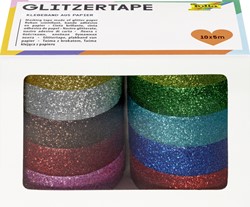 PLAKBAND FOLIA GLITTER 5MX15MM 10 STUKS 10 KLEUREN