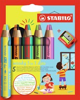 KLEURPOTLODEN STABILO 882 WOODY 3 IN 1 DUO PUNTENSLIJPER ASSORTI 5ST