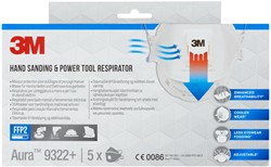 STOFMASKER 3M AURA VOOR SCHUREN 9322+ FFP2 MET VENTIEL 5 STUKS