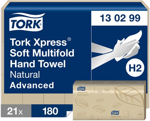 HANDDOEK TORK H2 XPRESS ADVANCED MULTIFOLD 2-LAAGS 213X240MM 21X180 VEL NATUREL 130299