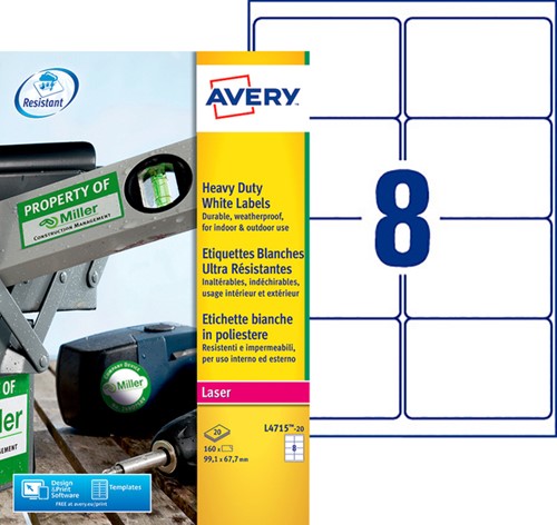 ETIKET AVERY L4715-20 99.1X67.7MM WEERBESTENDIG WIT 160 STUKS-2