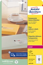 ETIKET AVERY L4772-25 99.1X42.3 MM TRANSPARANT MAT 300 STUKS