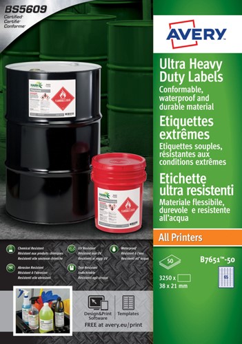 ETIKET AVERY B7651-50 38X21MM POLYETHYLEEN WIT 3250 STUKS