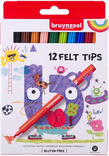 VILTSTIFT BRUYNZEEL KIDS ASSORTI 12 STUKS