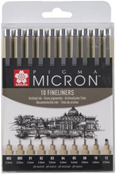FINELINER SAKURA PIGMA MICRON SET À 10 SCHRIJFBREEDTES ZWART