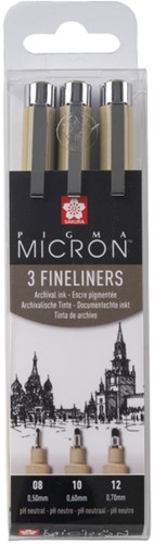 FINELINER SAKURA PIGMA MICRON SET À 3 SCHRIJFBREEDTES BREED ZWART