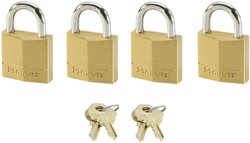 HANGSLOT MASTERLOCK 4 GELIJKSLUITEND MESSING 20MM 4 STUKS