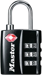 HANGSLOT MASTERLOCK 3-CIJFER COMBINATIE TSA ZWART 30MM