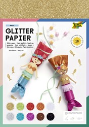 GLITTERPAPIER FOLIA 1-ZIJDIG 24X34CM 170GR 10 VEL ASSORTI
