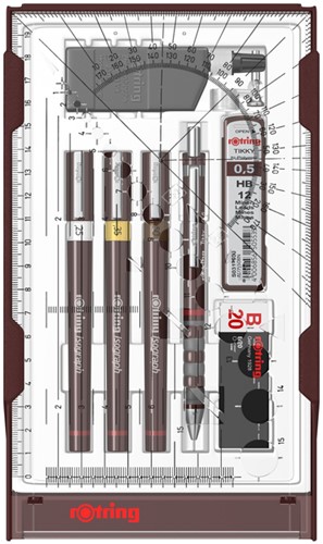 TEKENSET ROTRING ISOGRAPH COLLEGE 0.25MM, 0.35MM EN 0.5MM 34 STUKS