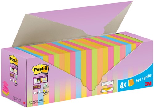 MEMOBLOK 3M POST-IT Z-NOTE R330 SUPER STICKY 76X76MM ASSORTI KLEUR 20 + 4 GRATIS-2
