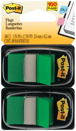 INDEXTABS 3M POST-IT 680 25.4X43.2MM DUOPACK GROEN 100 VEL
