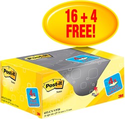 MEMOBLOK 3M POST-IT 653 38X51MM GEEL 16 + 4 GRATIS