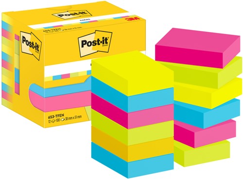 MEMOBLOK 3M POST-IT 653 38X51MM NEON ASSORTI KLEUR 12 STUKS