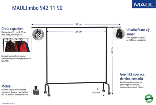 GARDEROBEREK MAUL LIMBO 156X127(TOT 220)X50CM MOBIEL (ZIJARMEN)