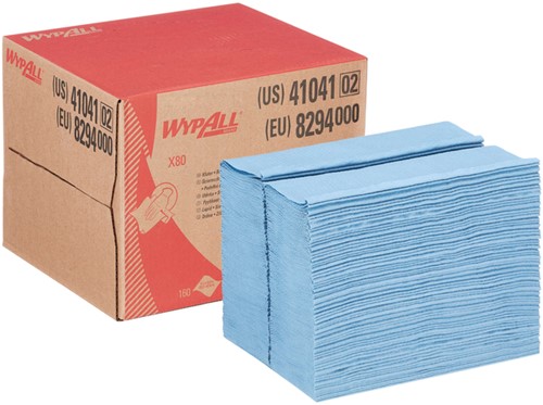 REINIGINGSDOEK WYPALL X80 POWERCLEAN DISPENSERDOOS 1-LAAGS 160 VEL BLAUW 8294