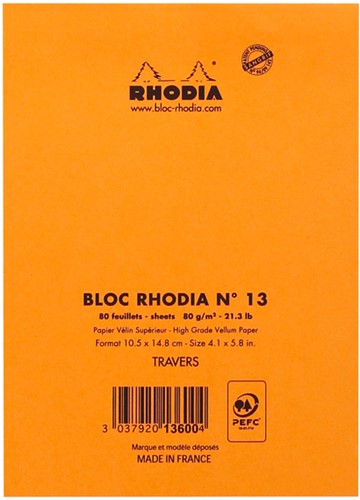 SCHRIJFBLOK RHODIA A6 LIJN 80 VEL 80GR ORANJE-3
