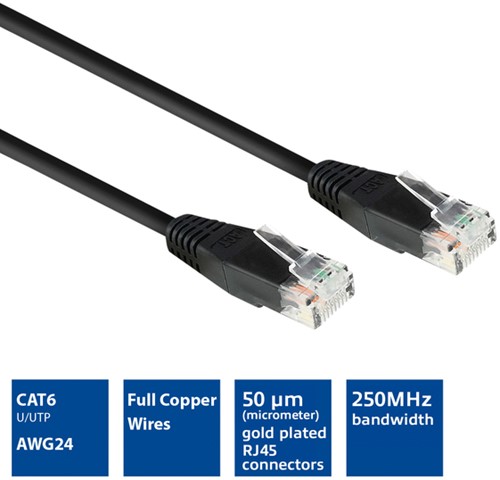 KABEL ACT CAT6 NETWORK KOPER 0.9 METER ZWART HS: 85444210 / CN-1