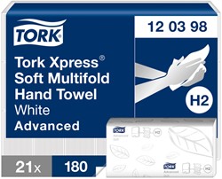 HANDDOEK TORK H2 XPRESS ADVANCED MULTIFOLD 2-LAAGS 212X255MM 21X180 VEL WIT 120398