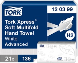 HANDDOEK TORK H2 XPRESS ADVANCED MULTIFOLD 2-LAAGS 212X340MM 21X136 VEL WIT 120399