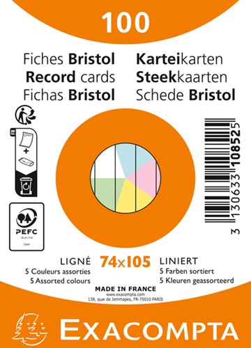 FLASHCARD EXACOMPTA 74X105MM LIJN 5 KLEUREN 100 VEL