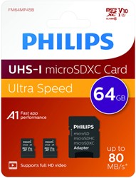 GEHEUGENKAART PHILIPS MICRO SDXC CLASS 10 UHS-I U1 64GB 2 STUKS