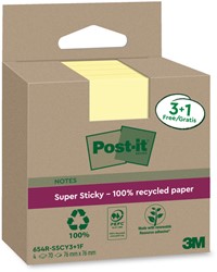 MEMOBLOK 3M POST-IT 654 RSSCOL 76X76MM GEEL 3+1 GRATIS