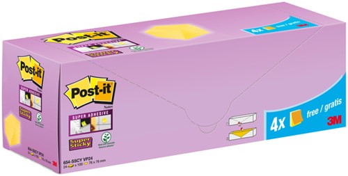 MEMOBLOK 3M POST-IT 654-SSCY SUPER STICKY 76X76MM GEEL VOORDEELPAK-2