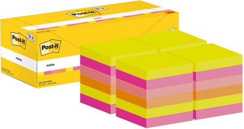 MEMOBLOK 3M POST-IT 654-COL 76X76MM KLEUR ASS VOORDEELPAK-3