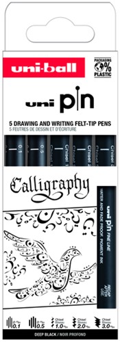 FINELINER UNI-BALL PIN CALLIGRAPHIE SET À 5 STUKS ASSORTI