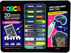 PAINTMARKER UNI POSCA GROOVY COLOURS ASSORTI METALEN KOFFER À 20 STUKS