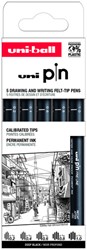 FINELINER UNI-BALL PIN ASP009 SET À 5 BREEDTES ZWART