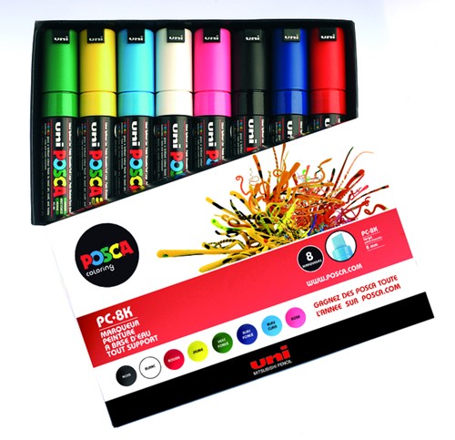 PAINTMARKER UNI POSCA PC8K BREED SCHUIN ASSORTI SET À 8 STUKS