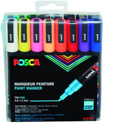 PAINTMARKER UNI POSCA PC3M FIJN STANDAARD ASSORTI SET À 16 STUKS