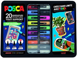 PAINTMARKER UNI POSCA POP COLOURS ASSORTI METALEN KOFFER À 20 STUKS