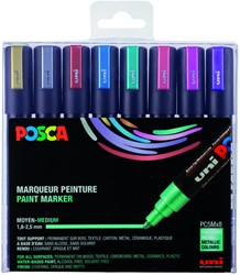 PAINTMARKER UNI POSCA PC5M MEDIUM METALLIC ASSORTI SET À 8 STUKS