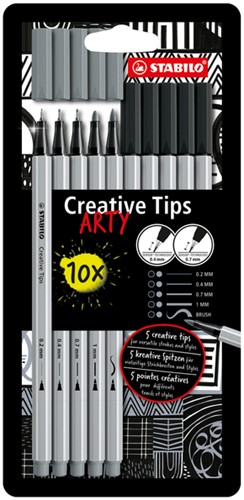 CREATIVE TIPS STABILO ARTY ASSORTI TIPS ZWART EN GRIJS 10 STUKS