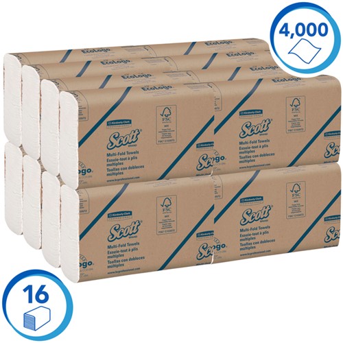 HANDDOEK SCOTT M-VOUW 1-LAAGS 230X235MM 16X250STUKS WIT 1804-2